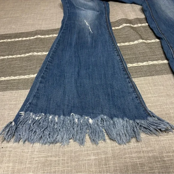 Flared frayed Womens Jeans M 8 10 Distressed Grunge Hippie bell bottom wide leg - Picture 4 of 8